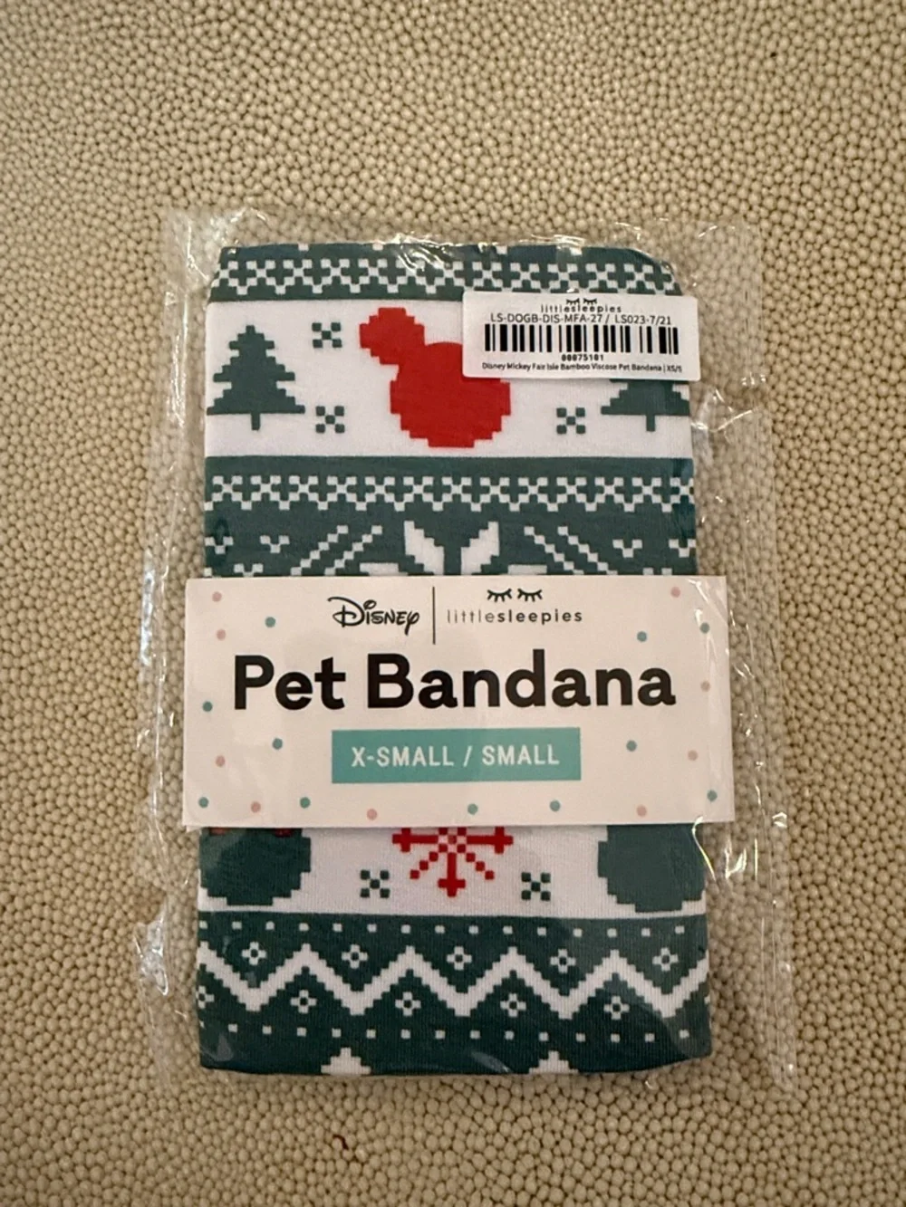 Little sleepies pet bandana - Disney Mickey fair isle print xs/s